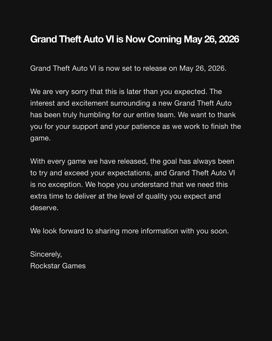 comunicado rockstar games